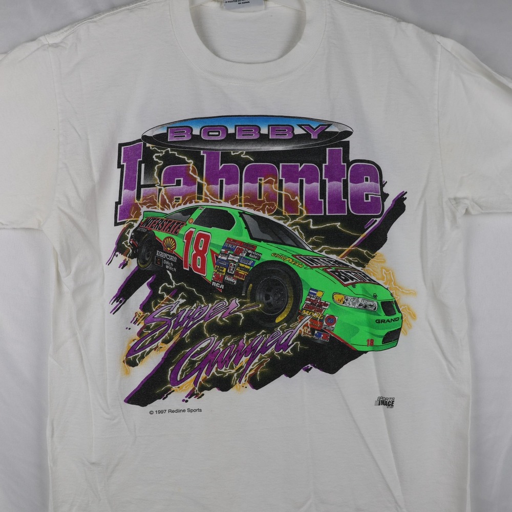 VINTAGE Bobby Labonte NASCAR Shirt T-Shirt Tee Mens Medium White Racing 1997 90s